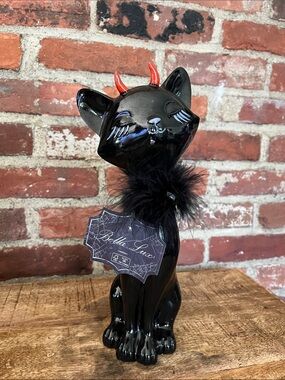 Bella Luxx Black Cat Figurine with Red Horns